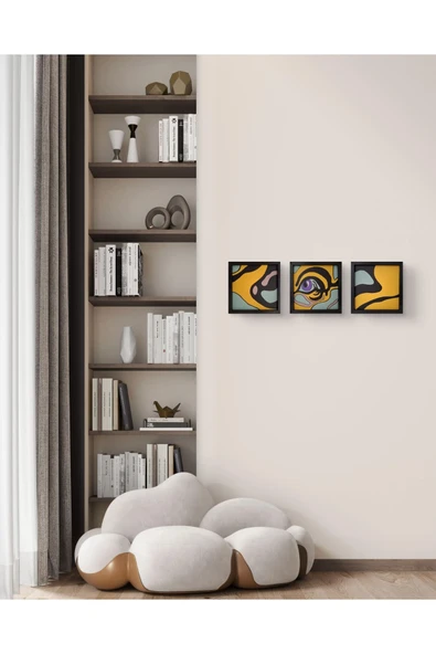 Feoly Art Modern Soyut 3`lü Tablo – El Boyaması – 22x22 Ev Dekorasyon Tablosu – MDF Üzeri Akrilik - 2