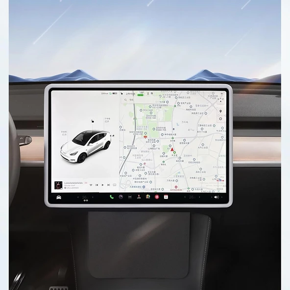 TESLA MODEL Y VE JUNİPER İÇİN UYUMLU EKRAN ÇERÇEVESİ KORUMA SLİKON BEYAZ - Resim 4