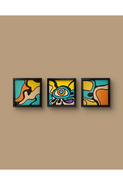 Feoly Art Modern Soyut 3’lü Tablo Seti – El Boyaması – 22x22 Ev Dekorasyon Tablosu – MDF Üzeri Akrilik - 5