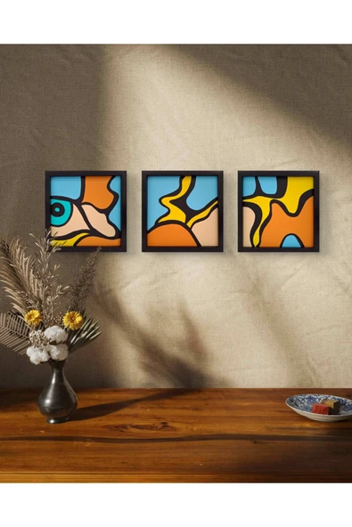 Feoly Art Modern Soyut 3’lü Tablo Seti – El Boyaması – 22x22 Ev Dekorasyon Tablosu – MDF Üzeri Akrilik - 2