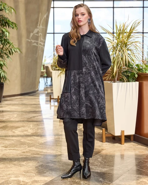 Misswhence Patchwork Cupro Tunik : 38303 siyah - Resim 2