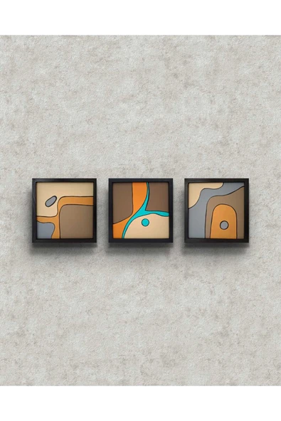 Feoly Art Modern Soyut 3`lü Tablo – El Boyaması – 22x22 Ev Dekorasyon Tablosu – MDF Üzeri Akrilik