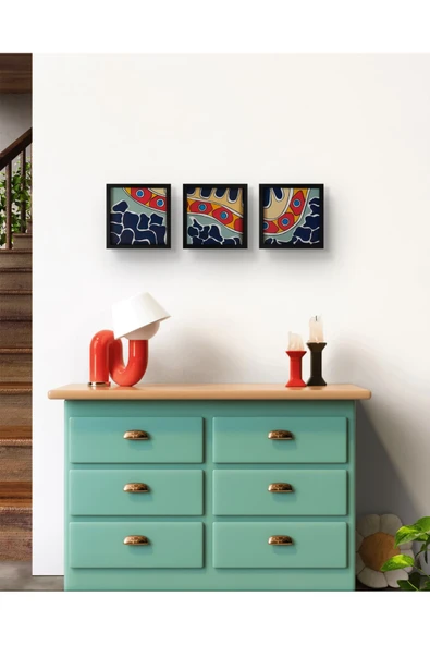 Feoly Art Modern Soyut 3`lü Tablo – El Boyaması – 22x22 Ev Dekorasyon Tablosu – MDF Üzeri Akrilik - 3