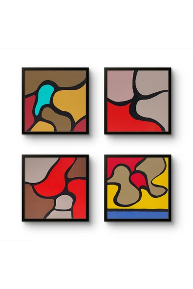 Feoly Art Modern Soyut 4’lü Tablo Seti – El Boyaması – 22x22 Ev Dekorasyon Tablosu – MDF Üzeri Akrilik - 3