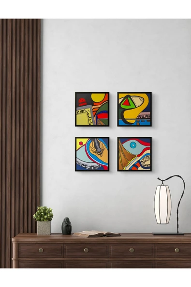 Feoly Art Modern Soyut 4’lü Tablo Seti – El Boyaması – 22x22 Ev Dekorasyon Tablosu – MDF Üzeri Akrilik - 3