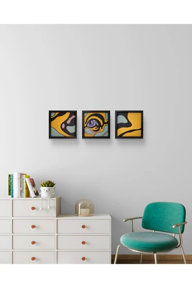 Feoly Art Modern Soyut 3`lü Tablo – El Boyaması – 22x22 Ev Dekorasyon Tablosu – MDF Üzeri Akrilik - 4