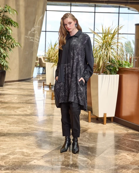 Misswhence Patchwork Cupro Tunik : 38303 siyah - Resim 6