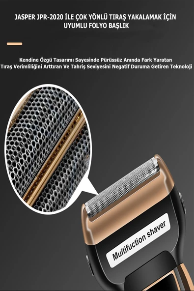 Jasper JPR-2020 3 Başlıklı Özel Seri Titanyum Pro Edition Saç Sakal  Burun Kılı Alma Tıraş Makinesi - Resim 8