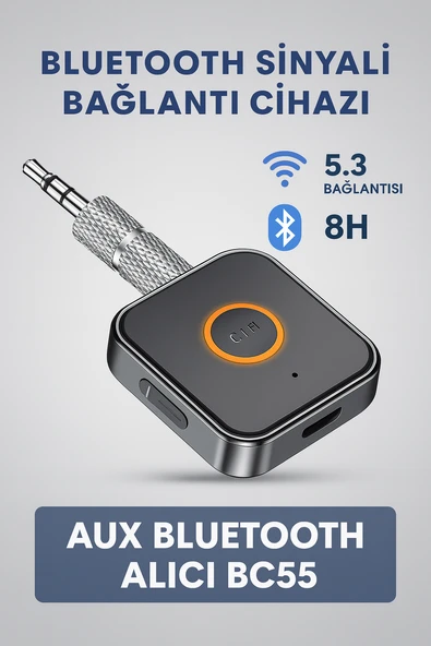 Kablosuz Bluetooth 5.3 Jack Aux Araç Ses Aktarım Kiti Adaptörü Bluetooth Dönüştürücü