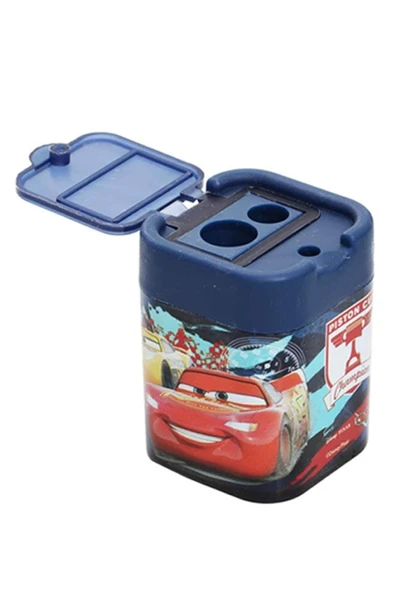 2 li Kalemtraş 2 Adet Arabalar Kırmızı ve Mavi Geniş Hazneli Çift Bıçaklı Kalem Traş No1 Figürlü Jumbo Kalemtıraş - 4