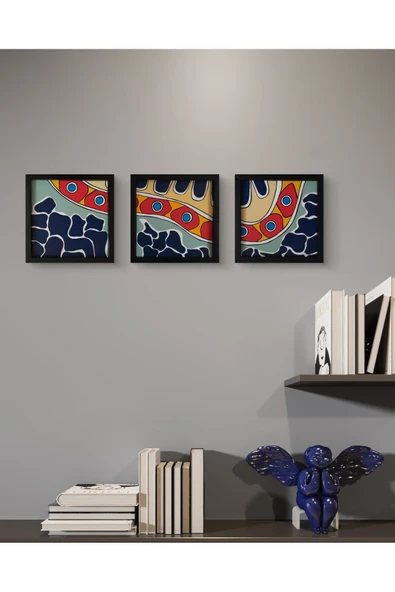 Feoly Art Modern Soyut 3`lü Tablo – El Boyaması – 22x22 Ev Dekorasyon Tablosu – MDF Üzeri Akrilik - 4