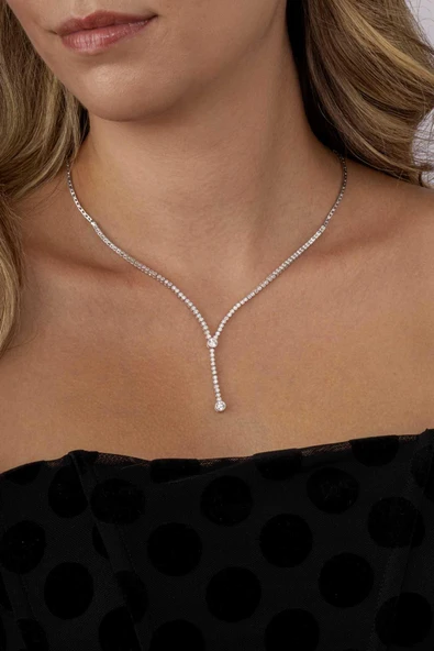 Gümüş Pazarım Tektaş Motifli Su Yolu Rodyum Kaplama 925 Ayar Gümüş Kolye - Resim 2