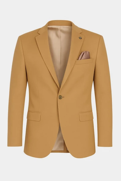 Plus Scorpion Camel Erkek Blazer Ceket – Esnek Comfort Kumaş, İtalyan Kesim, Tek Düğmeli Slim Fit Şık Model ürün görseli