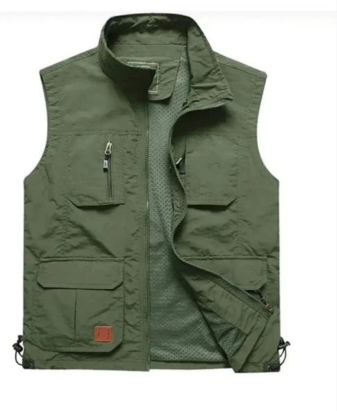 İçi Fileli Haki Renk Outdoor Yazlık Yelek