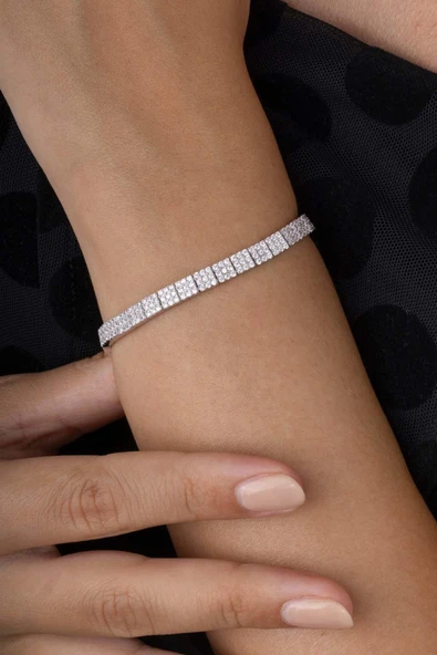 Gümüş Pazarım Pırlanta Model Su Yolu Süzme 925 Ayar Gümüş Bileklik - 3