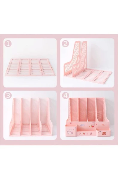 Ops MG 123 Mavi 3 Bölmeli Modüler Tasarım Organizer Kalemlikli Magazinlik Klasör Arşiv Kutusu Demonte - Resim 2