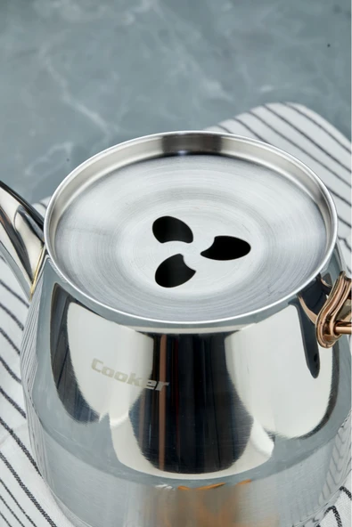 Cooker Everest 18/10 Paslanmaz Çelik Aile Boy Çaydanlık 1,40 L Demlik 2,75 L Alt Hazne - Resim 2