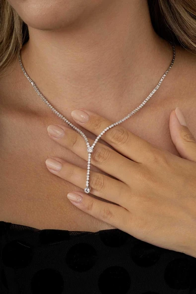 Gümüş Pazarım Tektaş Motifli Su Yolu Rodyum Kaplama 925 Ayar Gümüş Kolye ürün görseli 1