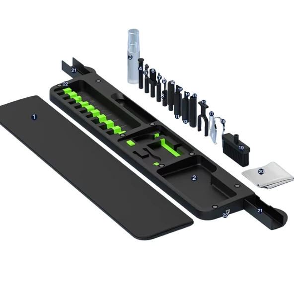 Gaming Klavye Bilek Desteği ve 22 Parça Temizlik Kiti Ergonomik Tasarım Nefes Alan Sünger Dolgulu Mıknatıslı Organizer ürün görseli 1
