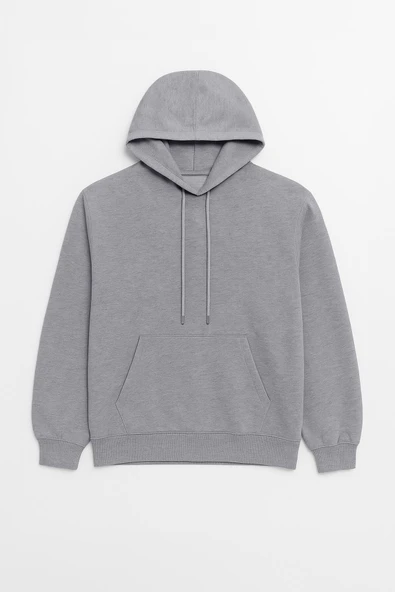 Kadın Kapüşonlu Cepli Gri Sweatshirt - 2