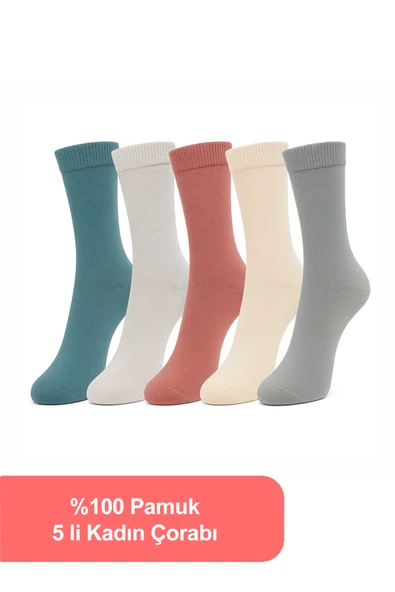Nisanca %100 Pamuk Birinci Kalite Penye Çorap Seti -Kadın 5'li Çorap Seti - 2