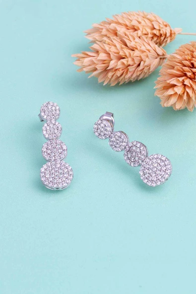 Gümüş Pazarım Süzme Su Yolu Rodyum Kaplama 925 Ayar Gümüş Küpe - 4