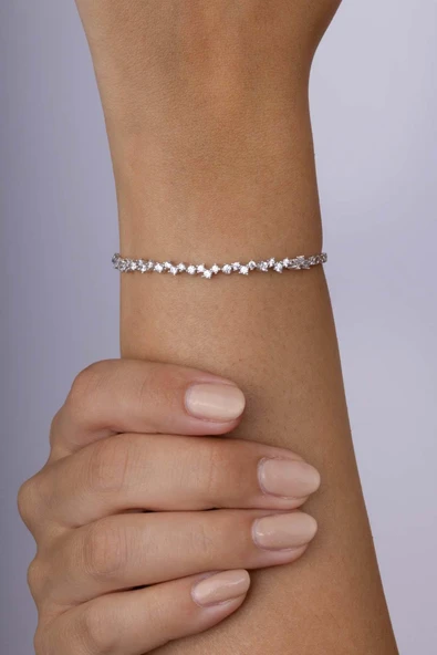 Gümüş Pazarım Pırlanta Montür Rodyum Kaplama 4 Tırnaklı Su Yolu Gümüş Bileklik ürün görseli 1