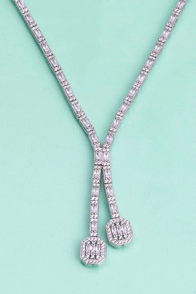 Gümüş Pazarım Su Yolu Süzme Baget Taşlı 925 Ayar Gümüş Kolye - 4