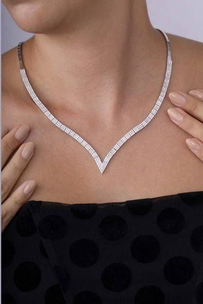 Gümüş Pazarım Pırlanta Model Su Yolu Süzme 925 Ayar Gümüş Kolye - 3