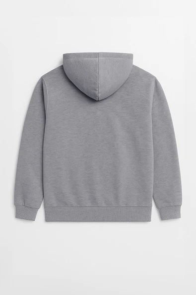 Kadın Kapüşonlu Cepli Gri Sweatshirt - 3