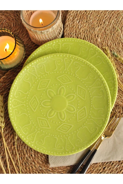 Sipahi Dekor Açık Yeşil 2 lı Pasta Takımı 20 cm Porselen - Resim 2