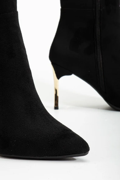 Kadın Siyah Süet Sivri Burun İnce Topuklu Çizme - Resim 5
