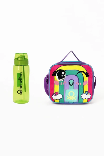 Benetton Gökkuşağı Desenli Okul Seti(Beslenme, Yeşil Matara) ürün görseli 1