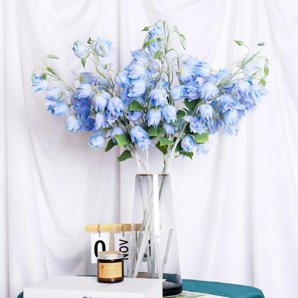 Yapay Çiçek Çan Çiçeği Mavi 85cm Tek Dal Kumaş Çiçek Uzun Dal - Resim 5