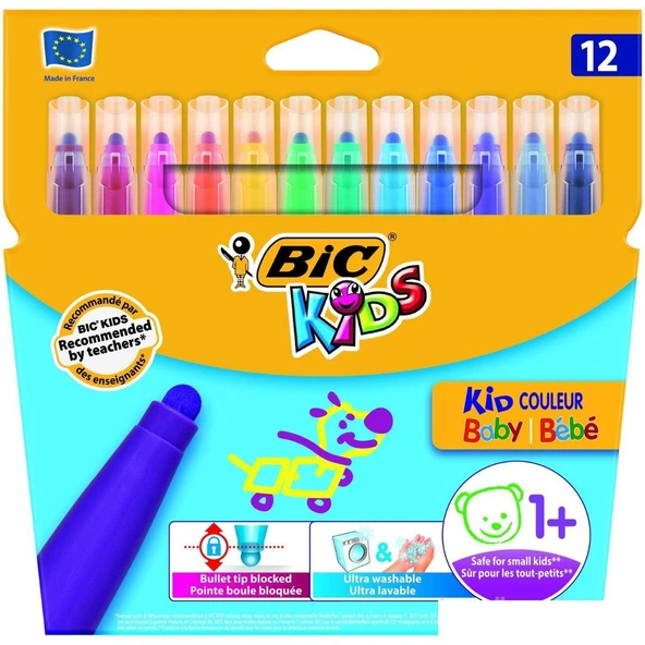 BIC Kids Kid Couleur Baby Keçeli Boya Kalemi, 12'li Kutu ürün görseli