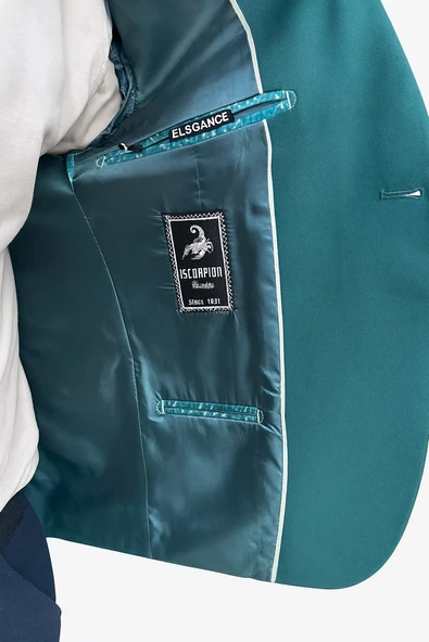 Petrol Yeşili Erkek Blazer Ceket – Esnek Comfort Kumaş, Slim Fit İtalyan Kesim Tek Düğmeli Model - Resim 5