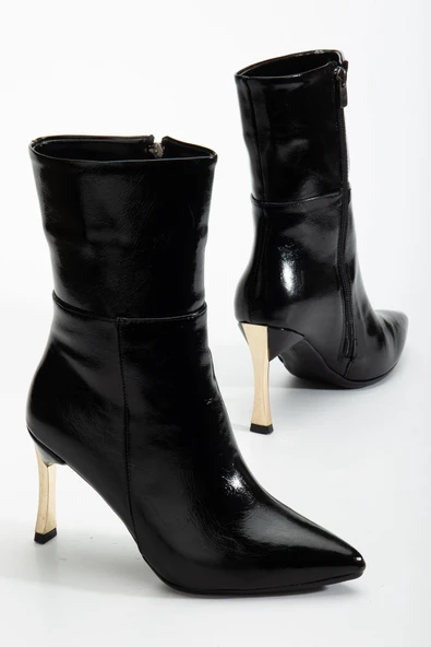 Kadın Siyah Rugan Sivri Burun İnce Topuklu Bot - Resim 2