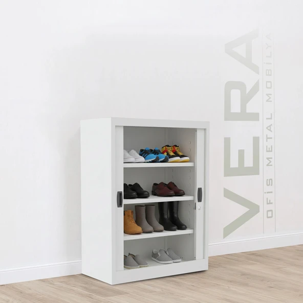 Sürgülü Kapaklı Metal Ayakkabılık – Geniş Raflı Kiler & Arşiv Dolabı ürün görseli