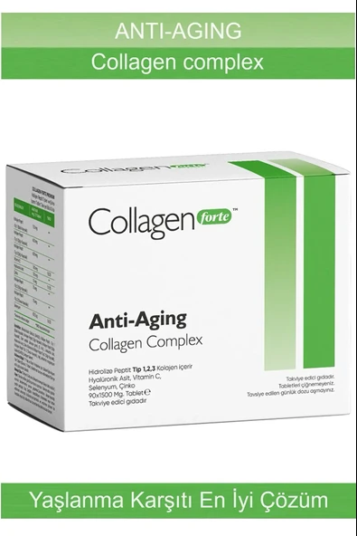 Collagen Forte Anti-Aging Kolajen Complex , Hyalüronik Asit  , C Vitamini , Çinko , Selenyum , 1500 Mg , 90 Tablet - Resim 2
