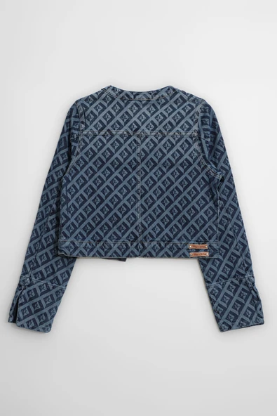 Kadın Modern Desenli Önü Açık Jean Ceket - 6