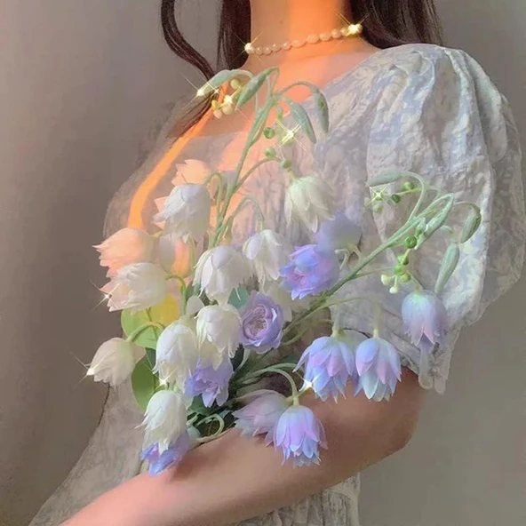 Yapay Çiçek Çan Çiçeği Mavi 85cm Tek Dal Kumaş Çiçek Uzun Dal - Resim 7