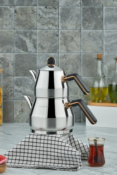 Cooker Everest 18/10 Paslanmaz Çelik Orta Boy Çaydanlık 0,75 L Demlik 1,75 L Alt Hazne ürün görseli 1