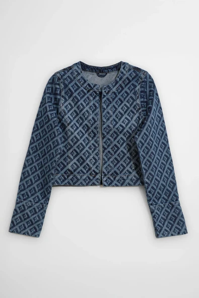 Kadın Modern Desenli Önü Açık Jean Ceket ürün görseli 1