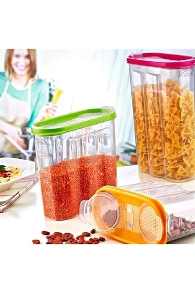 NACTUMU Erzak Saklama Kabı, 2 Kapaklı ve Ölçekli 1,2 Litre Kapasiteli - Resim 4