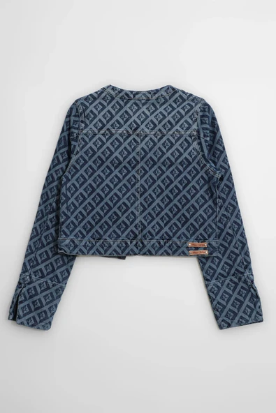 Kadın Modern Desenli Önü Açık Jean Ceket - 2