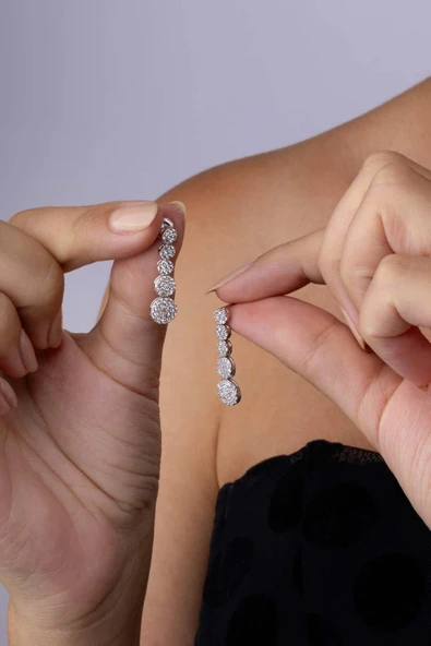 Gümüş Pazarım Süzme Su Yolu Rodyum Kaplama 925 Ayar Gümüş Küpe - 3