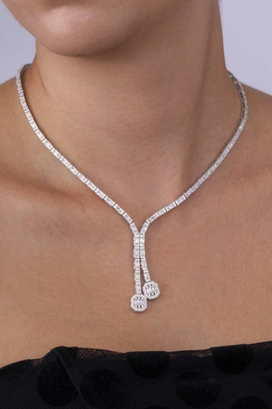 Gümüş Pazarım Su Yolu Süzme Baget Taşlı 925 Ayar Gümüş Kolye