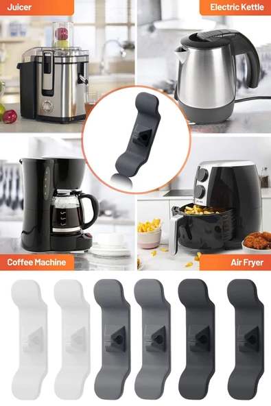 NACTUMU 6'lı Pratik Kablo Toparlayıcı Klips, Yapışkanlı Mutfak Air Fryer, Kettle, Kahve ve Tost Makinesi için