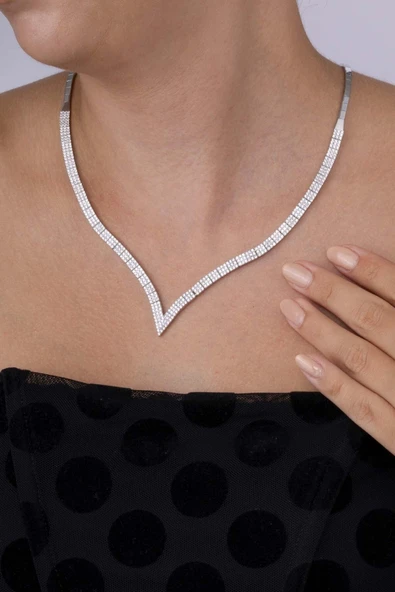 Gümüş Pazarım Pırlanta Model Su Yolu Süzme 925 Ayar Gümüş Kolye - 2