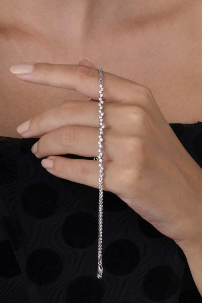 Gümüş Pazarım Pırlanta Montür Rodyum Kaplama 4 Tırnaklı Su Yolu Gümüş Bileklik - Resim 2